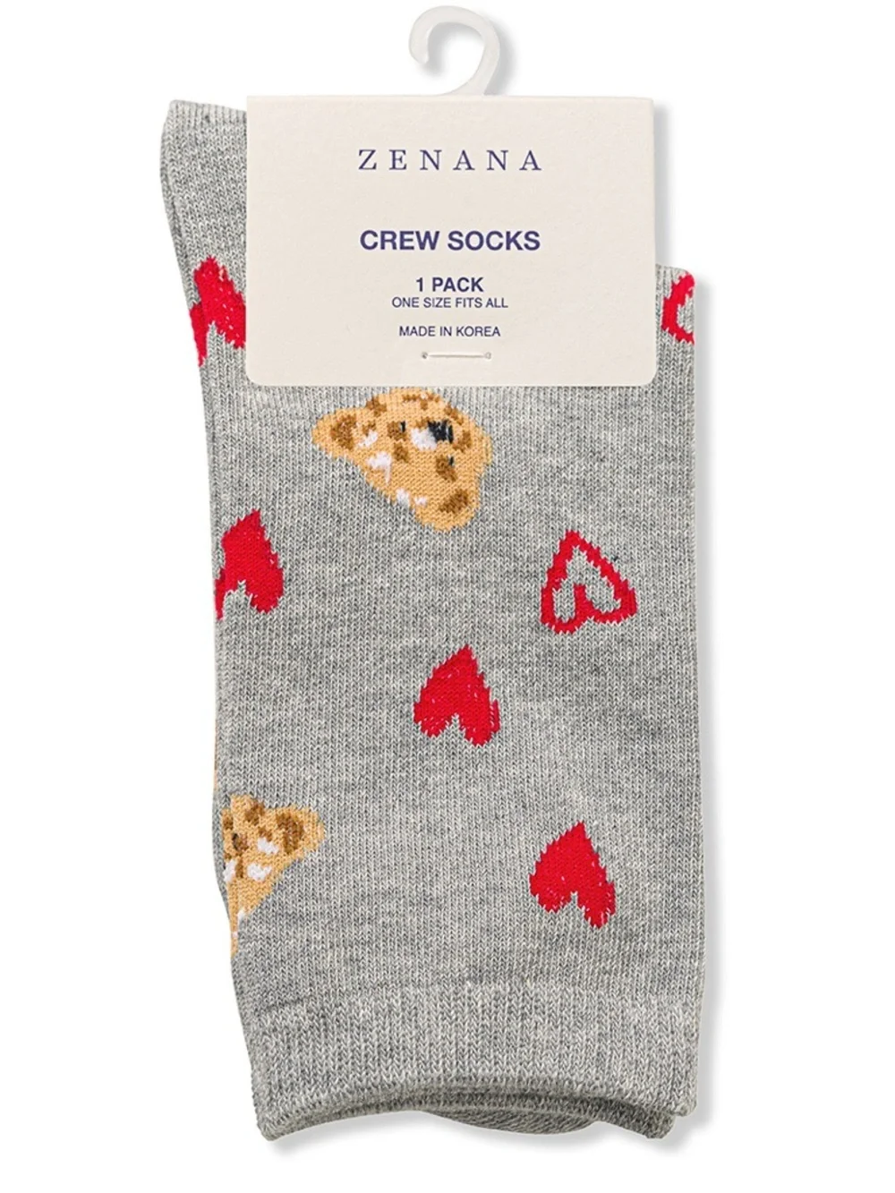 NWT Zenana Black & Grey Teddy Bear Heart Crew Socks Cozy Cute Gift One Size